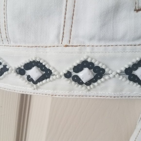 Jean jacket women white beaded trim INC size S - Picture 5 of 8